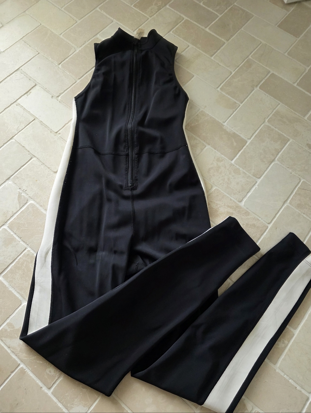Gigi C Black Neoprene Jumpsuit With White Small